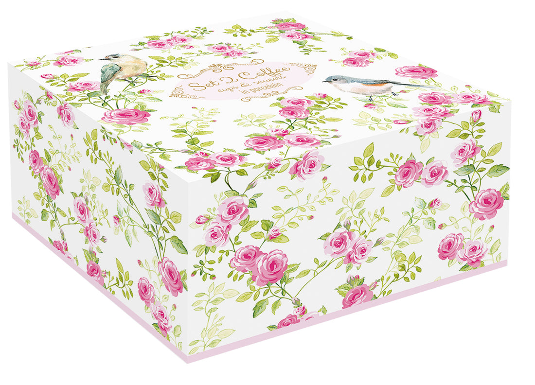 Porselen Çay Fincanı ve Tabağı 200 ml - Kuş Desenli