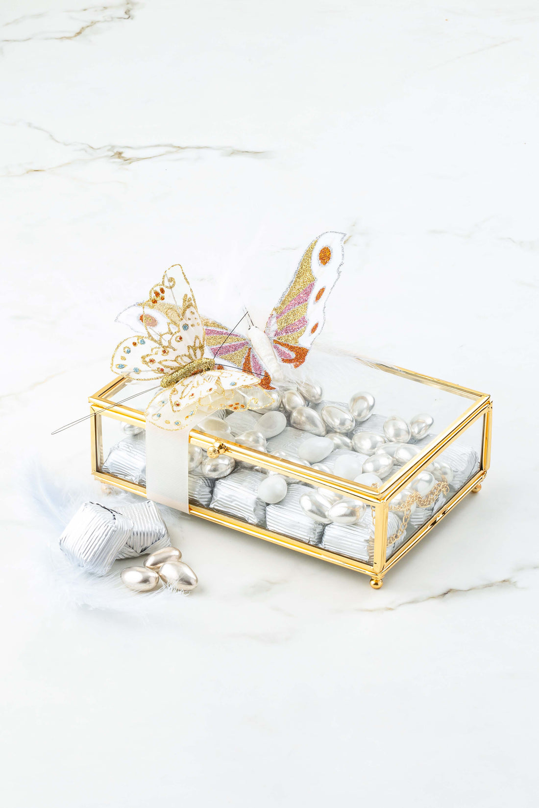 No:15 Cam Kutu Kelebekli Yeni Doğan Hediyelik